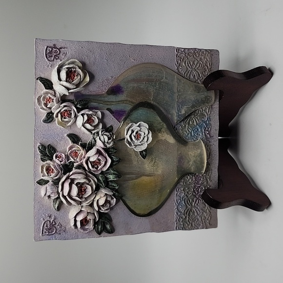 Other - Textured Floral Tile Wall Hanging